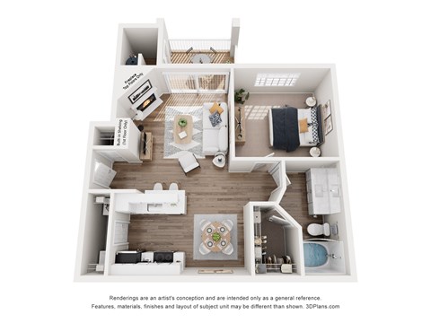 Floor plan for 1 bed, 1 bath, 707 sqft